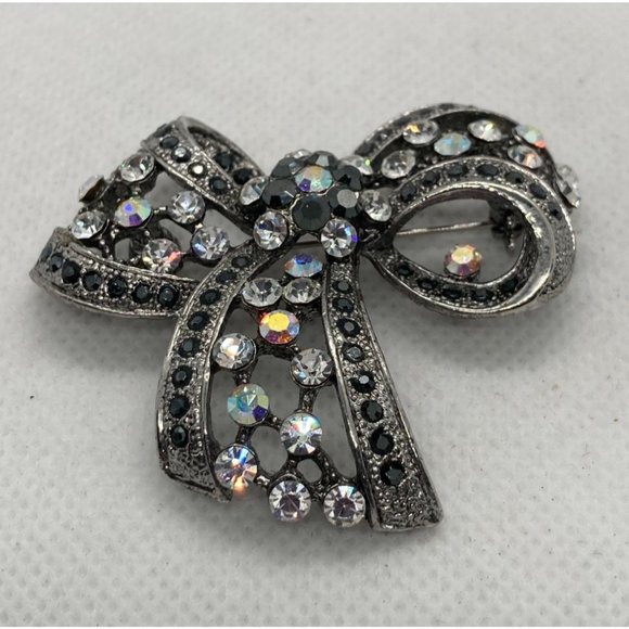 Rhinestone Ribbon Brooch Pin - Picture 2 of 6